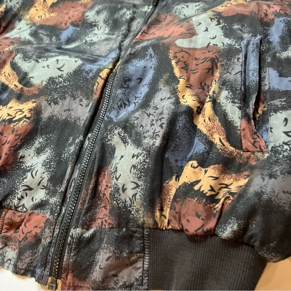 Carol Horn black SILK Bomber ZIP JACKET 90s Tan Gray Blue brown ART to wear LRG - Picture 12 of 16